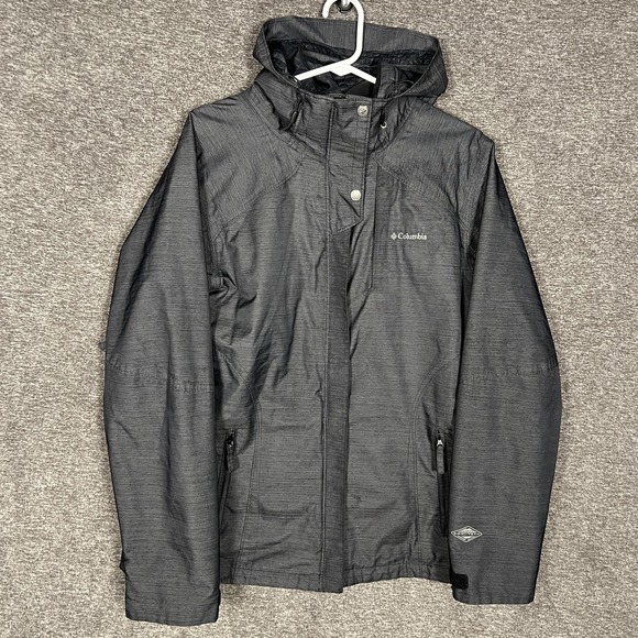 Columbia Omni-Tech 3-in-1 Jacket Mens Large Gray Hooded Waterproof Interchange